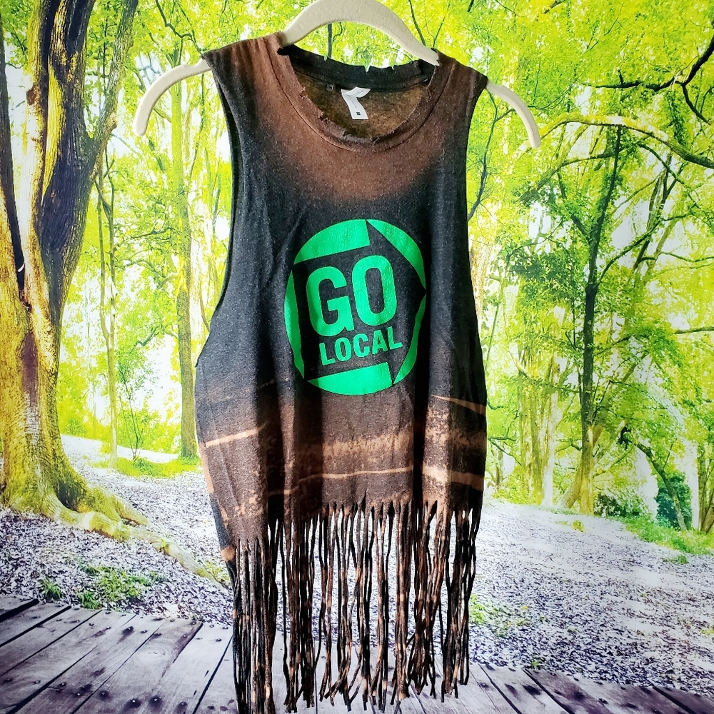 Tie Dye Sleeveless Fringe Tee Green | Small